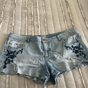 Mossimo Supply Co. Light Blue Denim Shorts with Navy Floral Embroidery